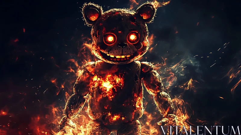 AI ART Burning Teddy Bear Monster