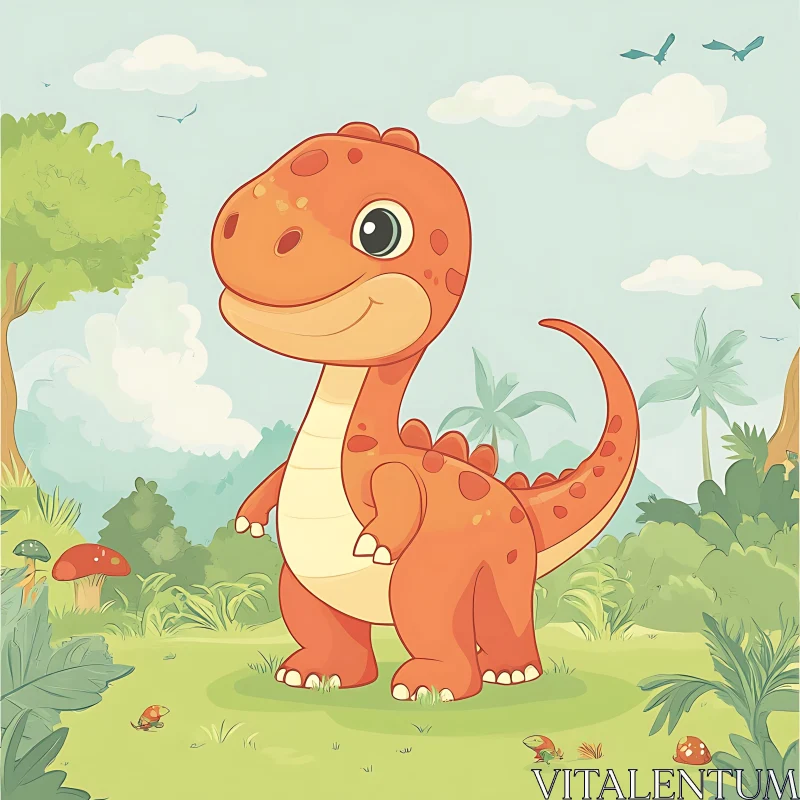 Friendly Dinosaur Cartoon Illustration AI Image