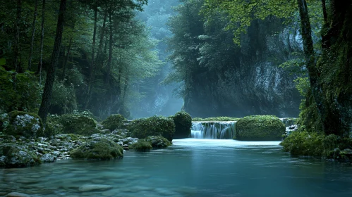 Tranquil Nature Scene in Lush Green Forest