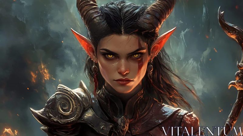 AI ART Horned Warrior Woman - Fantasy Character