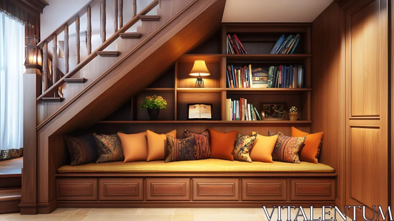 Comfortable Reading Spot with Books and Pillows AI Image