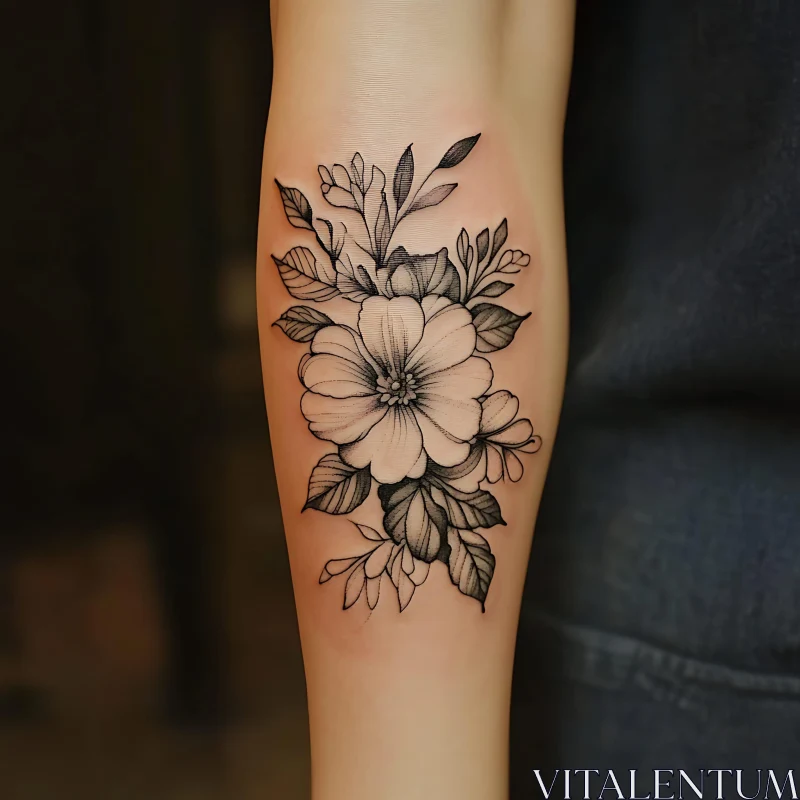 Detailed Botanical Tattoo on Arm AI Image