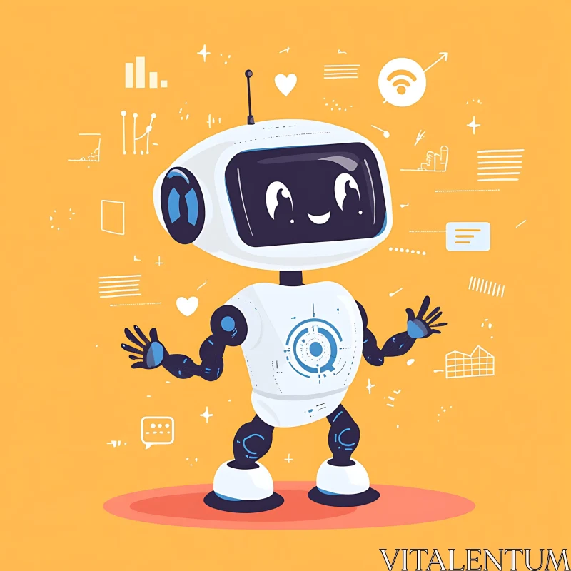 AI ART Cute Robot with Tech Background