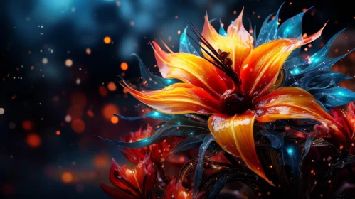 Abstract Floral Fantasy: Orange Bloom in Dark Setting