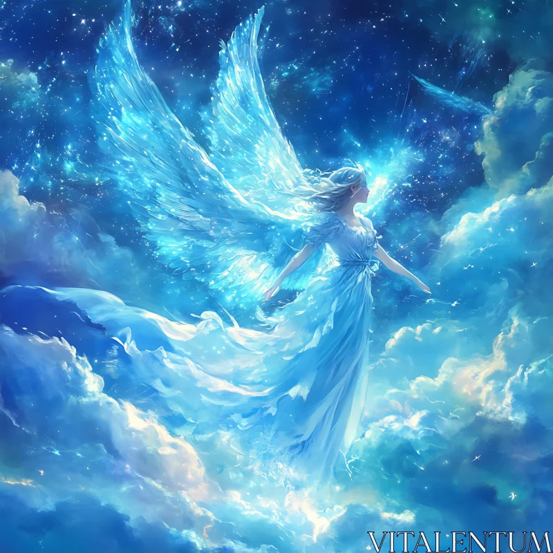 Winged Angel Among the Clouds AI Image