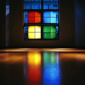 Chromatic Window Reflections on Wooden Floor