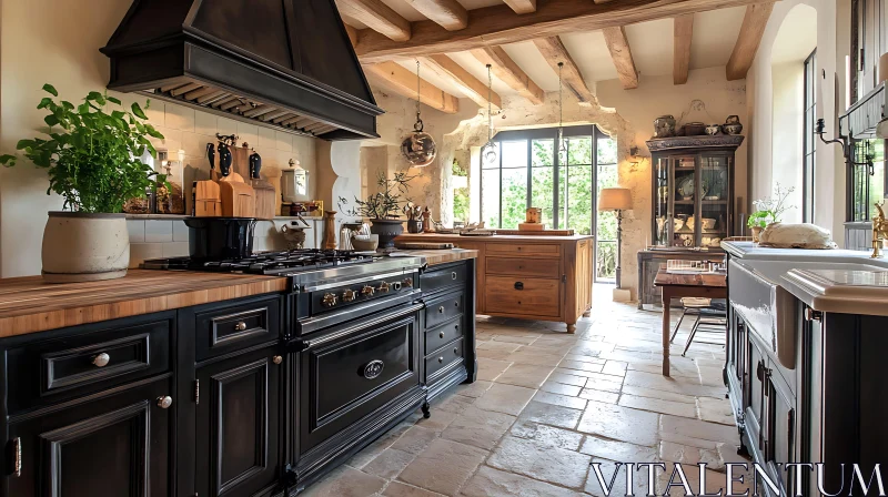 Elegant Rustic Kitchen Interior AI Image