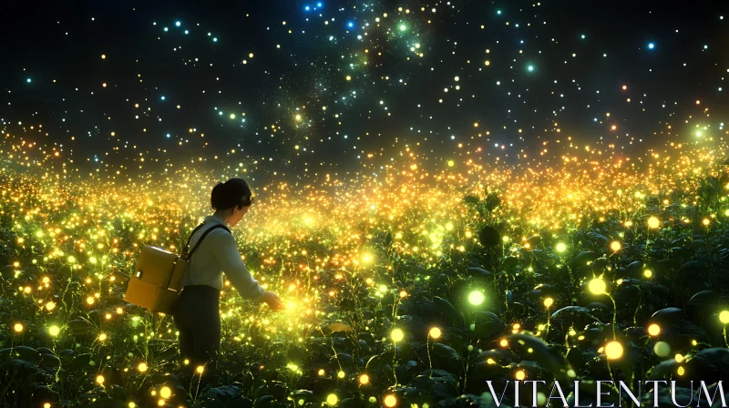 AI ART Luminous Meadow Under a Starry Night