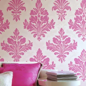 Elegant Damask Wall with Pink Accents