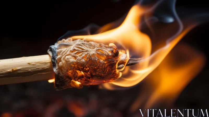 Close-Up View of Burning Matchstick on Fire AI Image