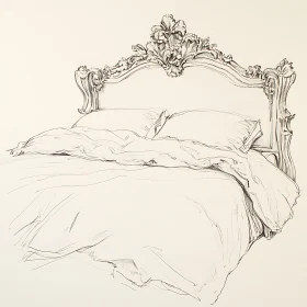 Detailed Bed Drawing with Pillows