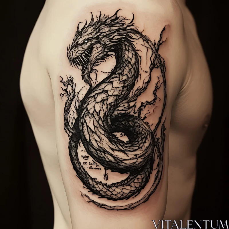 Black Ink Dragon Arm Tattoo Design AI Image