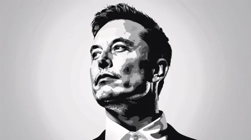 Black-and-White Elon Musk Portrait