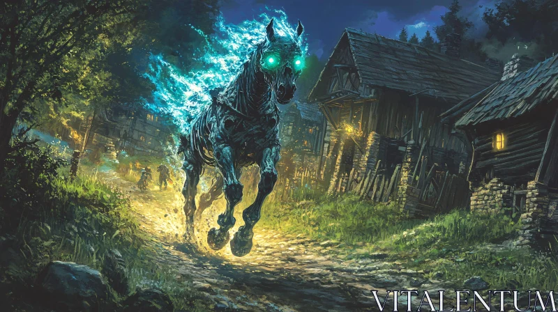 Ghostly Horse Galloping Through the Night AI Image