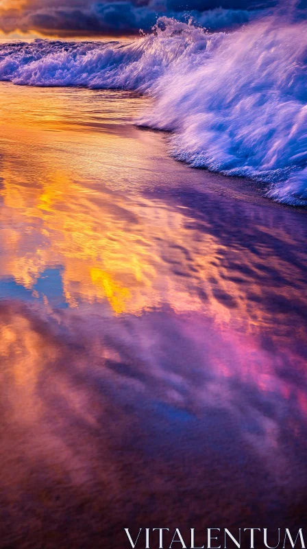 AI ART Majestic Sunset Waves on the Beach