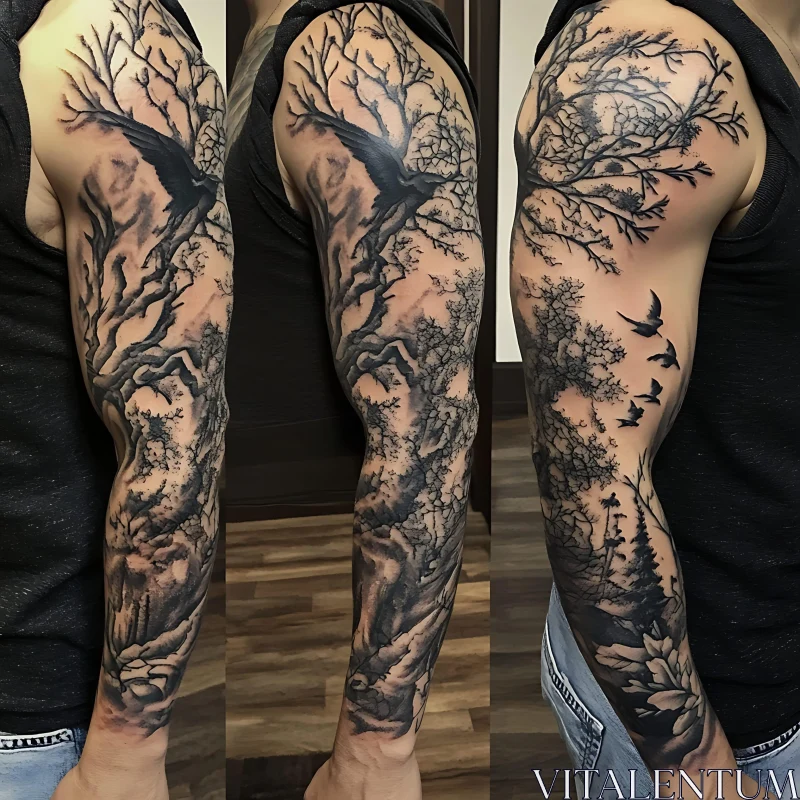 Haunting Forest Full-Arm Tattoo Art AI Image