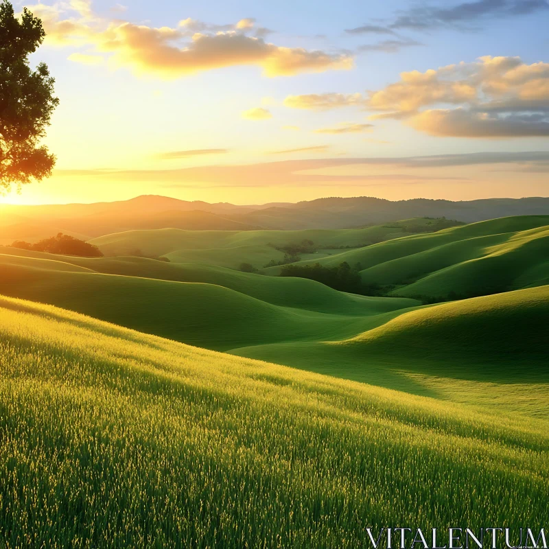 AI ART Rolling Hills Sunset Landscape