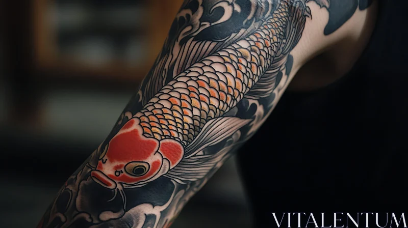 Intricate Japanese Style Koi Fish Arm Tattoo AI Image