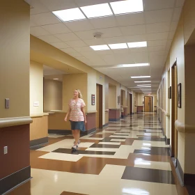 Woman in a Long Hospital Hallway