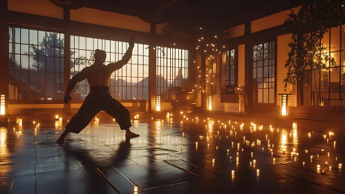 Candlelit Silhouette: Martial Arts in Tranquility