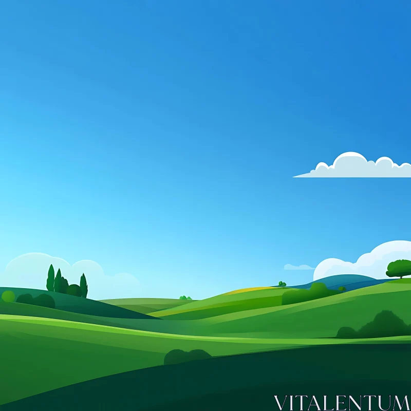 AI ART Cartoon Landscape of Green Hills