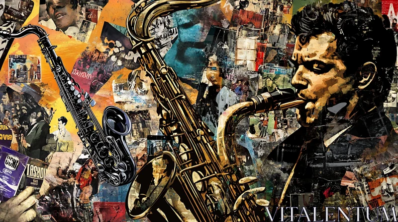 AI ART Musical Collage with Saxophone Player