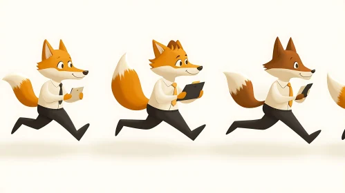 Cartoon Foxes in Suits Running