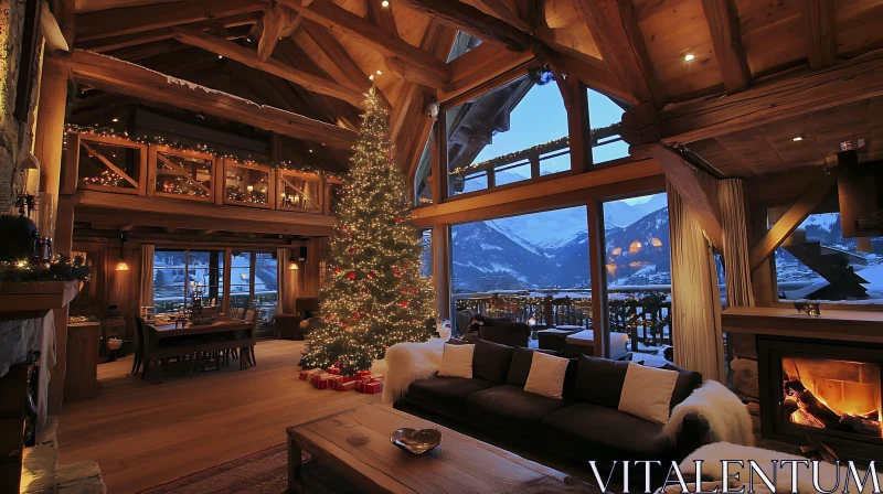 Festive Chalet Interior at Christmas Time AI Image