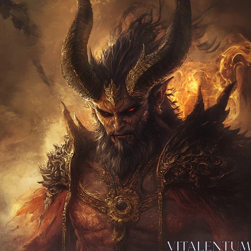 AI ART Horned Demon in Fiery Realm