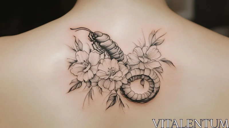 Detailed Black and Gray Nature Tattoo AI Image