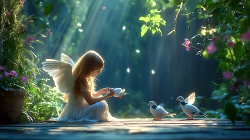 Serene Angel Scene with Doves
