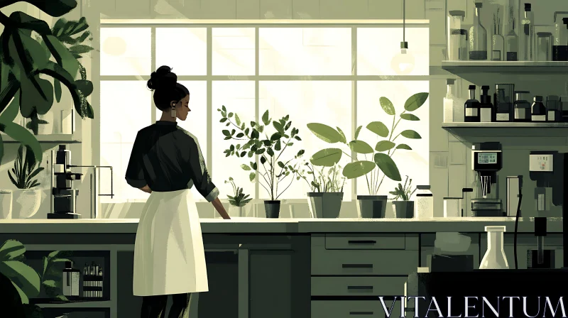 Woman in Kitchen with Plants AI Image