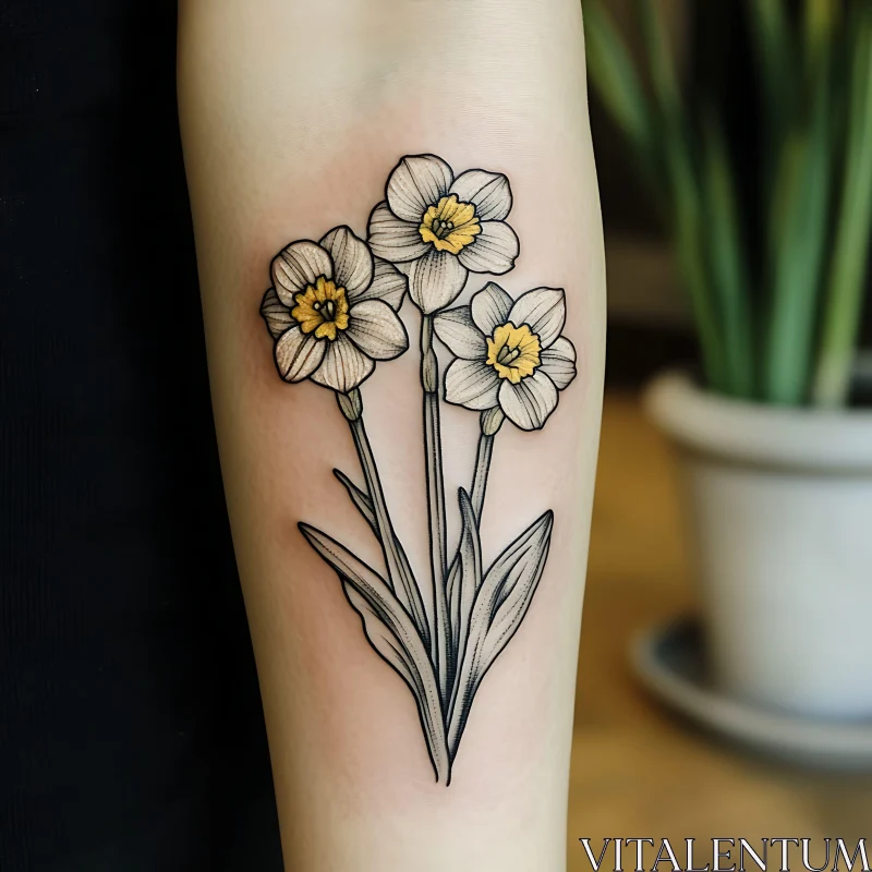 Stylized Daffodil Tattoo Design AI Image