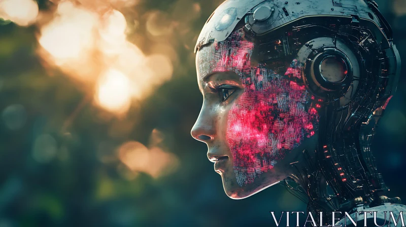 Futuristic Cyborg in Sunlit Background AI Image