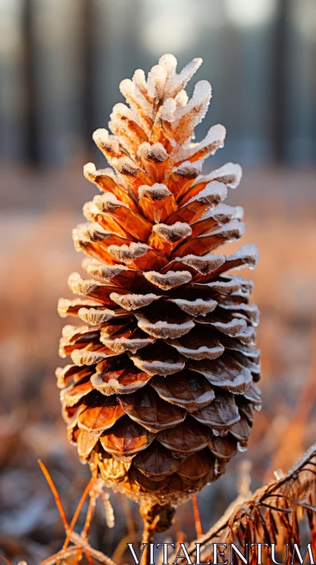 Frost-Covered Pine Cone in Golden Light: A Nature-Inspired Imagery AI Image