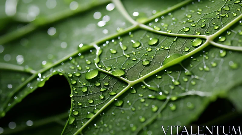 Green Leaf with Water Droplets - A Testament to Nature's Craftsmanship AI Image