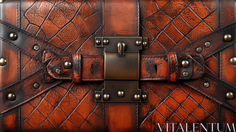 Intricate Orange Leather Trunk with Bronze Details AI Image