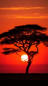 Majestic Tree Silhouette at Reddish Sunset | Traditional Arts Inspiration