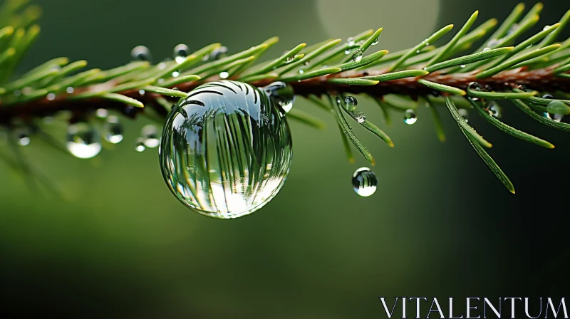 Nature's Delicate Balance: Water Drop on Pine Tree AI Image