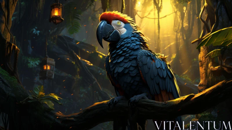 AI ART Parrot in Evening Forest - Concept Art Wallpaper