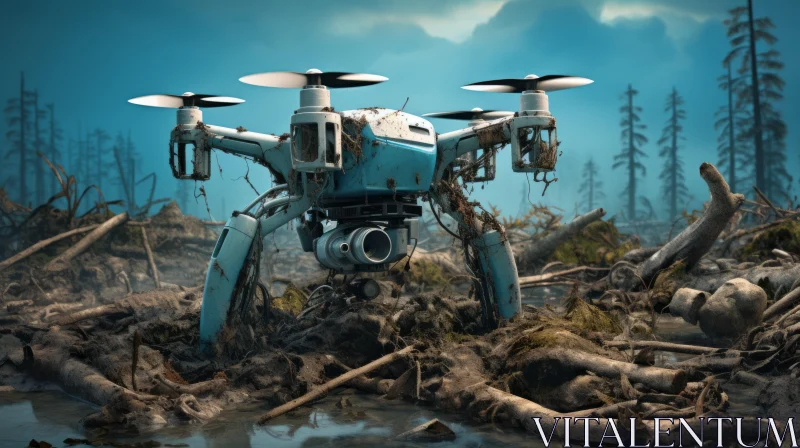 Post-Apocalyptic Photorealistic Drone in Decayed Landscape AI Image