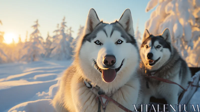 Siberian Huskies frolicking in Snow - A Soft-Focus Portrait AI Image