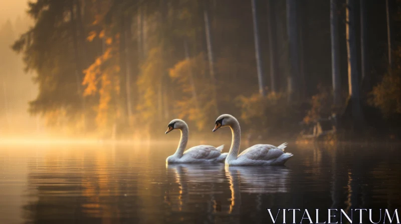 Timeless Elegance - Two Swans at Sunrise AI Image