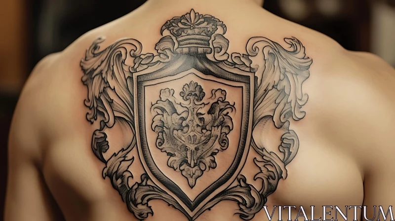 Ornate Shield Tattoo with Crown Design AI Image