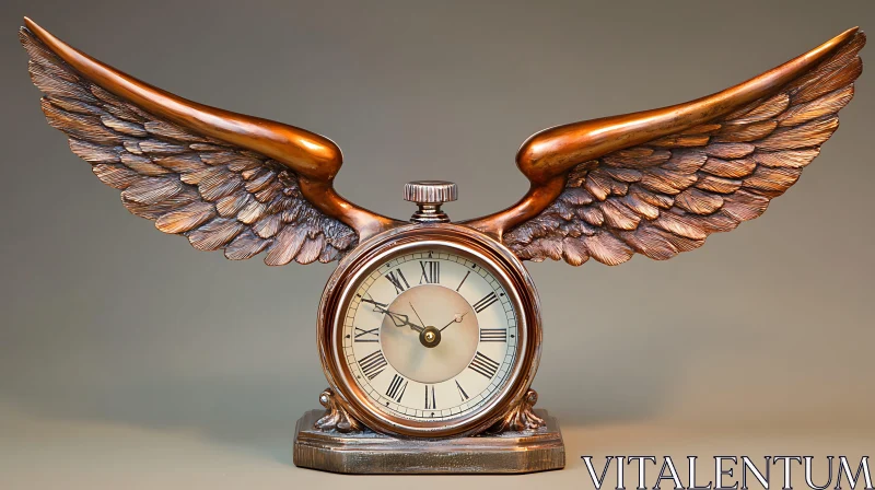 AI ART Bronze Clock with Wings: Timeless Flight