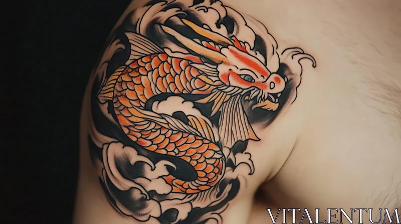 Detailed Dragon Tattoo with Japanese Style AI Image