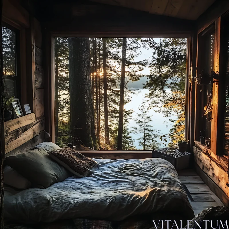 AI ART Cozy Cabin with Forest and Lake View