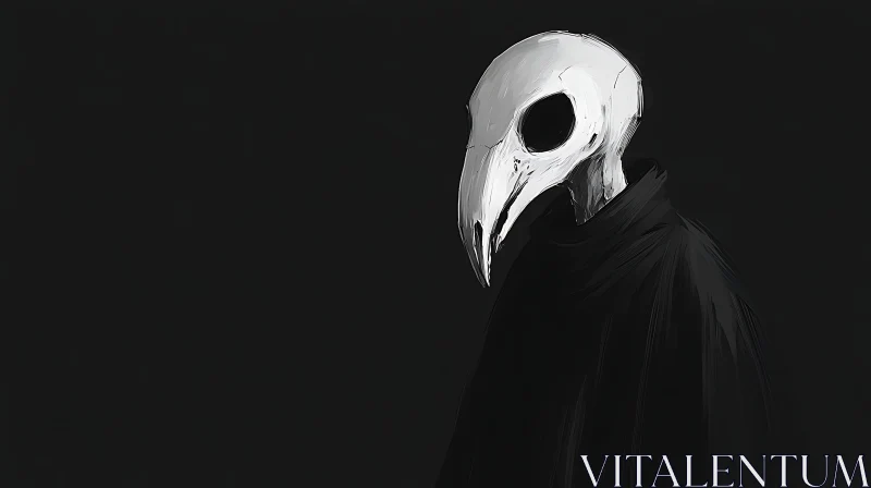 AI ART Dark Figure with Bird Skull Mask Art