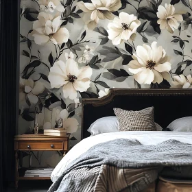 Floral Wallpaper in Bedroom Interior