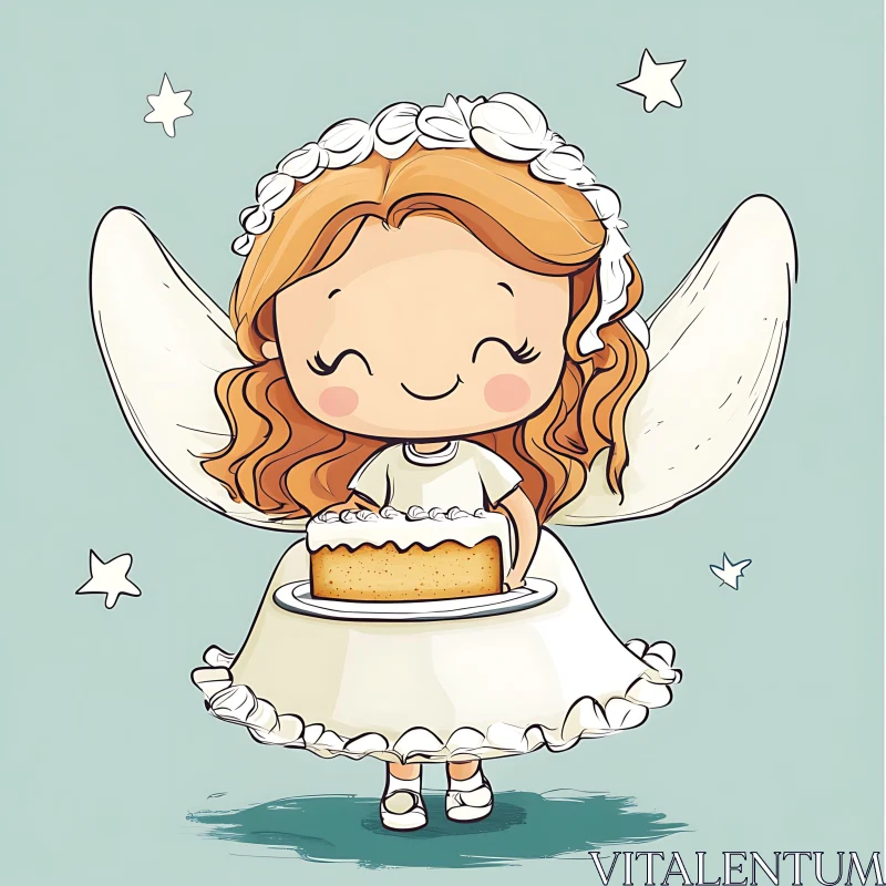 AI ART Sweet Angel Character with Festive Cake